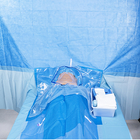Cortinas cirúrgicas descartáveis reforçadas em azul com área de incisão adesiva