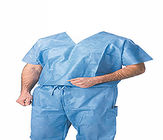 Os azuis marinhos cirúrgicos esfregam ternos, enfermeiras do hospital esfregam a luva curto uniforme do terno